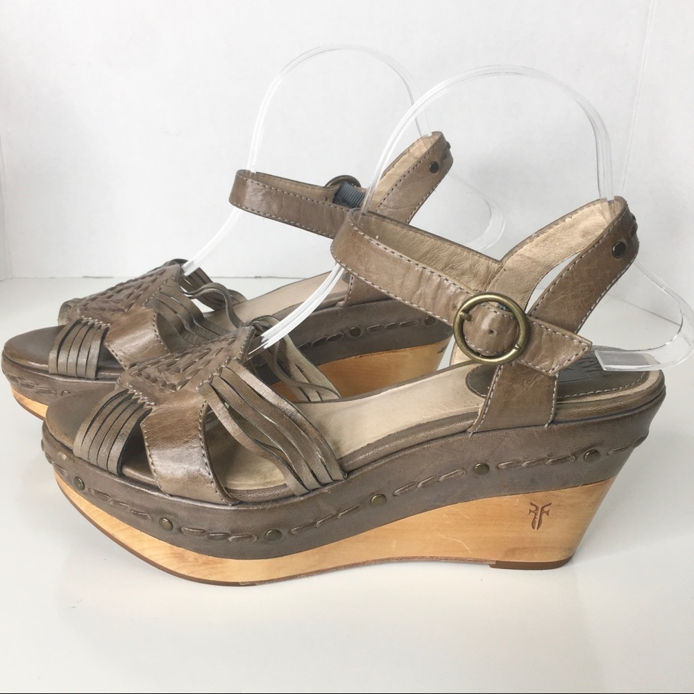 Frye Carlie Huarache Ankle Wedge Leather Sandals - Picture 3 of 11